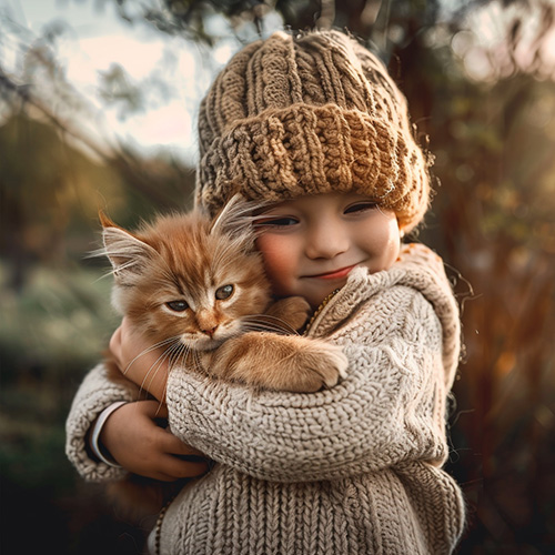 child holding a cat