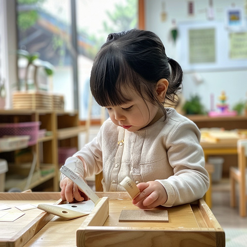 child working at a desk